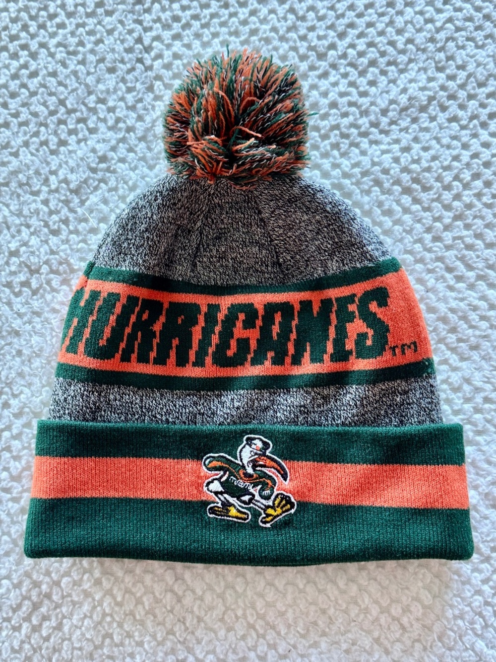 Miami Hurricanes Knit Hat Toque Grey Cuffed Pom Sebastian Ibis Top of the World